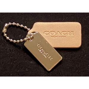 Coach Double Hang Tag Beige Leather and Silver-tone Metal Small Purse Charm